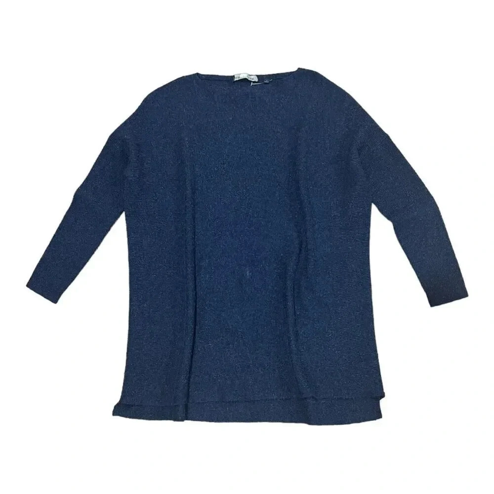 Brown Allan Navy Blue Wool Cashmere Boatneck Pullover Sweater S